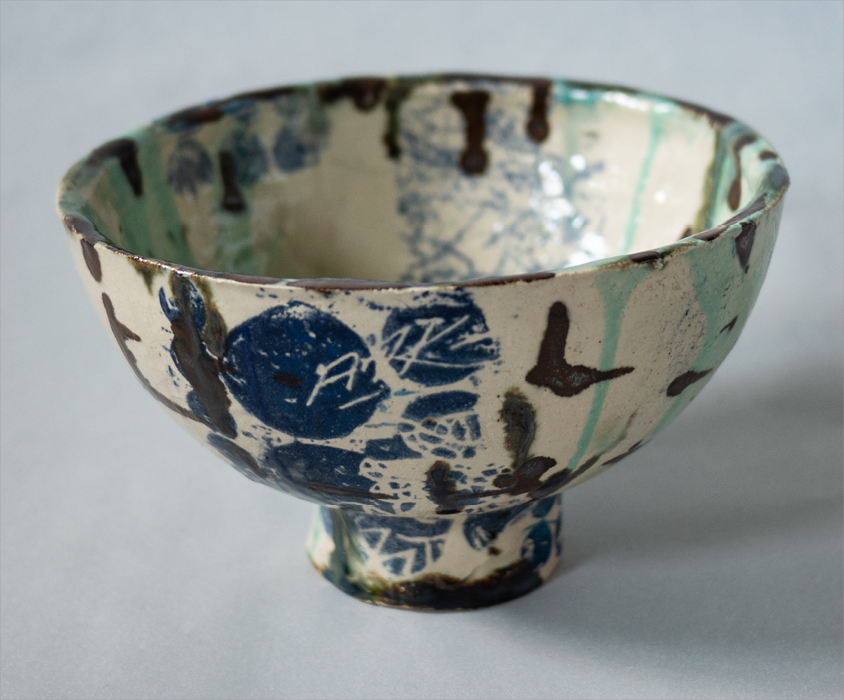 ceramic bowl artwork collage london experimental glazing,black, turquise, blue, beige, noir