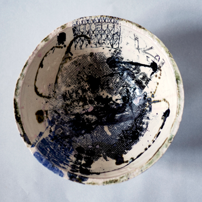 ceramic bowl collage glaze experimental